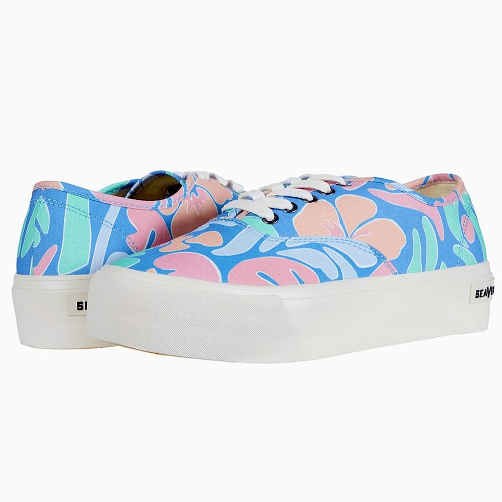 NWT SeaVees Legend Platform Hoffman Sneakers Blue Neon Flower - SIZE 7.5